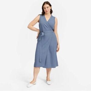 NWT Everlane Japanese GoWeave Sleeveless Wrap Midi Dress Blue Size 12